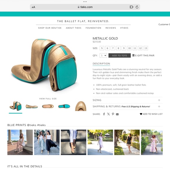 TIEKS METALLIC GOLD BALLET FLATS - Picture 2 of 12